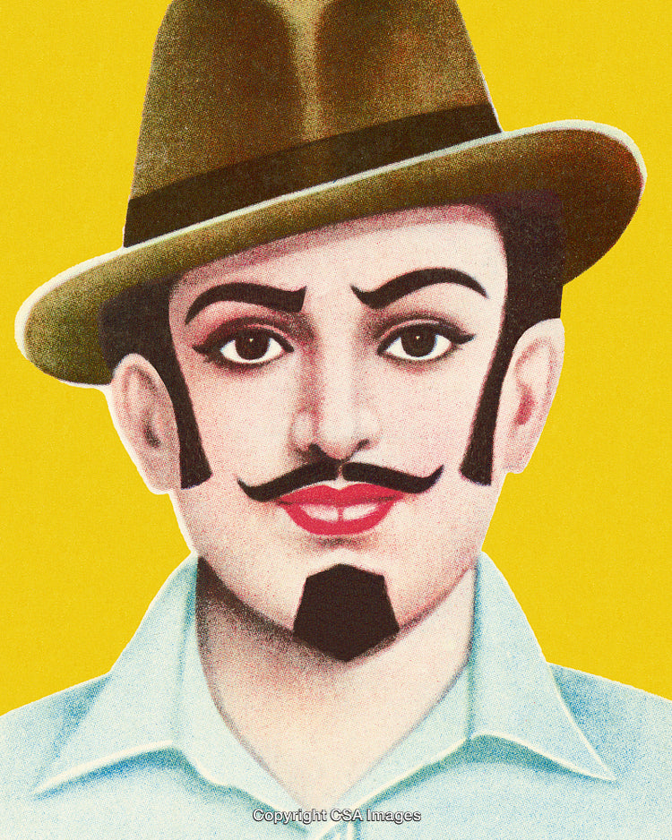 Stylized Portrait of a Man With Hat and Facial Hair on Yellow Background
