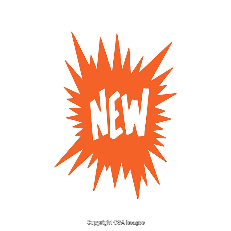 Bright Orange New Label With Starburst Design on White Background