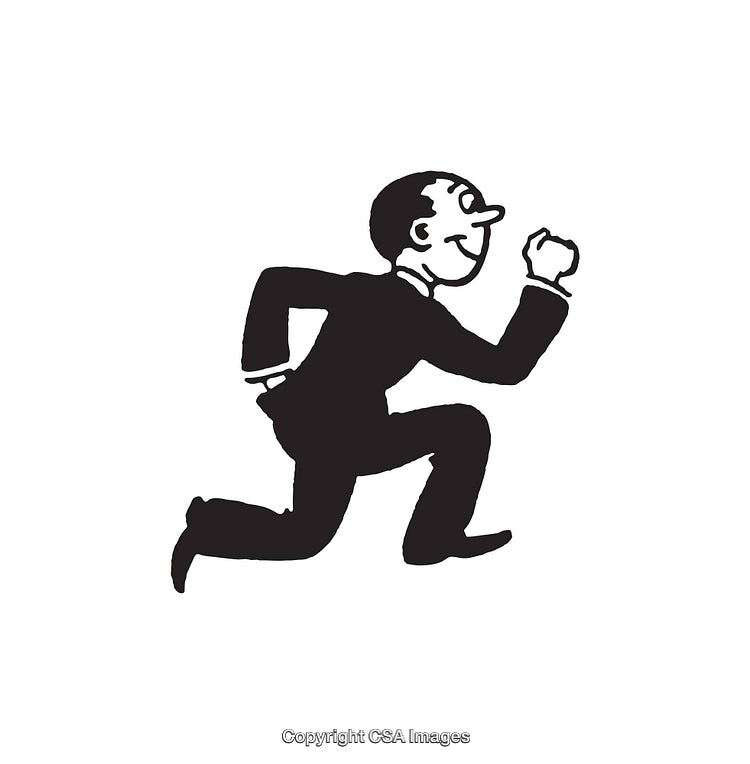 Vintage Illustration of a Running Businessman in Formal Attire