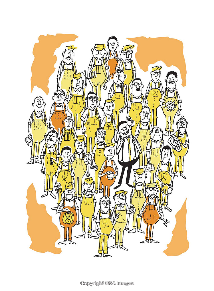 Illustration of a Group of Workers in Yellow Uniforms