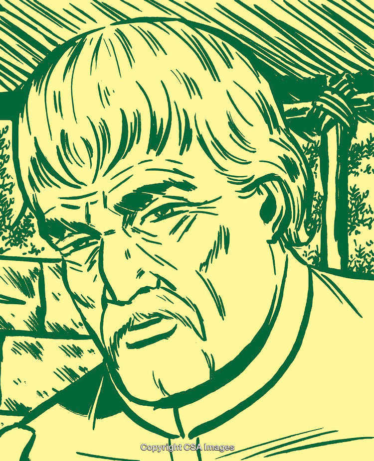 Detailed Line Drawing of a Thoughtful Man with an Introspective Expression
