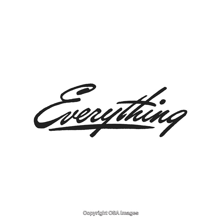 Stylized Script Text Spelling 'Everything' on a Minimalistic White Background