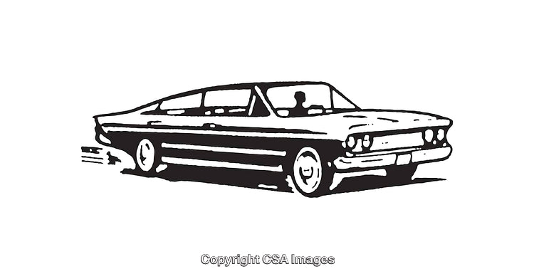 Vintage Car Illustration in Black and White Line Art Style