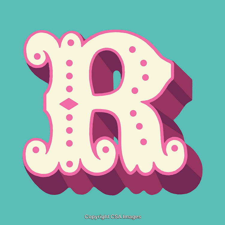 Decorative Letter R with Ornate Vintage Style Design and Bold Colors