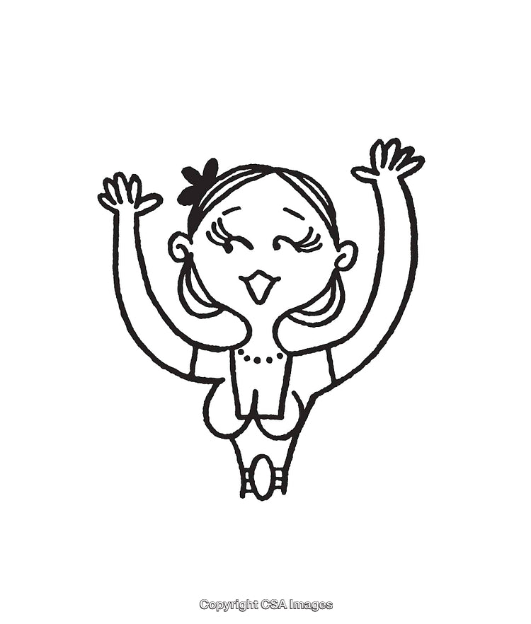 Cheerful Cartoon Woman Raising Hands in Celebration