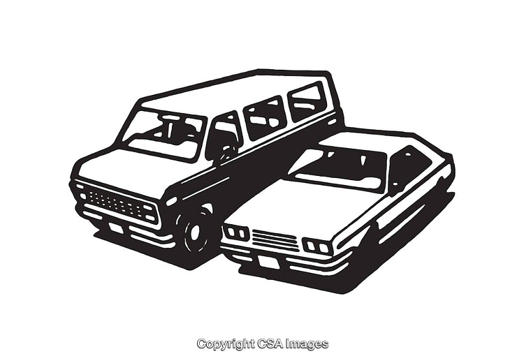 Black and White Illustration of Car Collision Scene