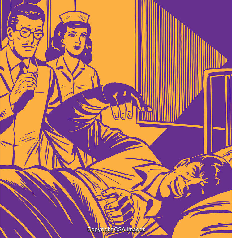 Retro Style Illustration of Medical Professionals Assisting a Patient in Distress