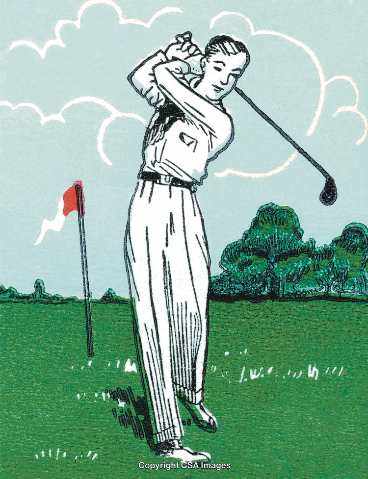 Vintage Illustration of a Man Playing Golf on a Sunny Day
