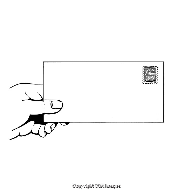 Black and White Illustration of a Hand Holding an Envelope