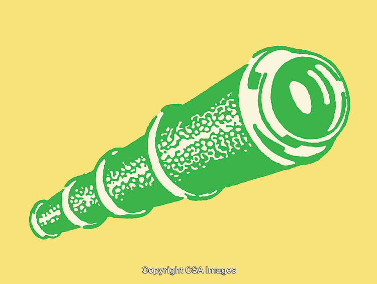 Green Line Art Illustration of a Telescope on Yellow Background