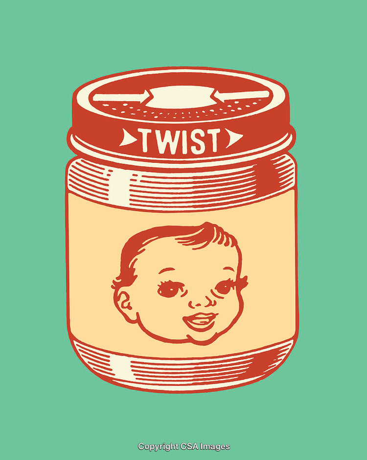 Retro-Line Art Jar Illustration With Baby Icon on Minimalist Background