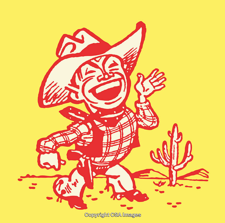 Colorful Cowboy Cartoon Illustration with Fun Western Desert Theme