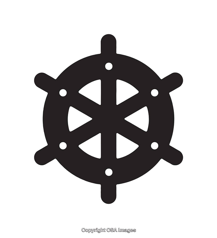 Black Nautical Helm Icon Symbolizing Navigation and Guidance on a White Background