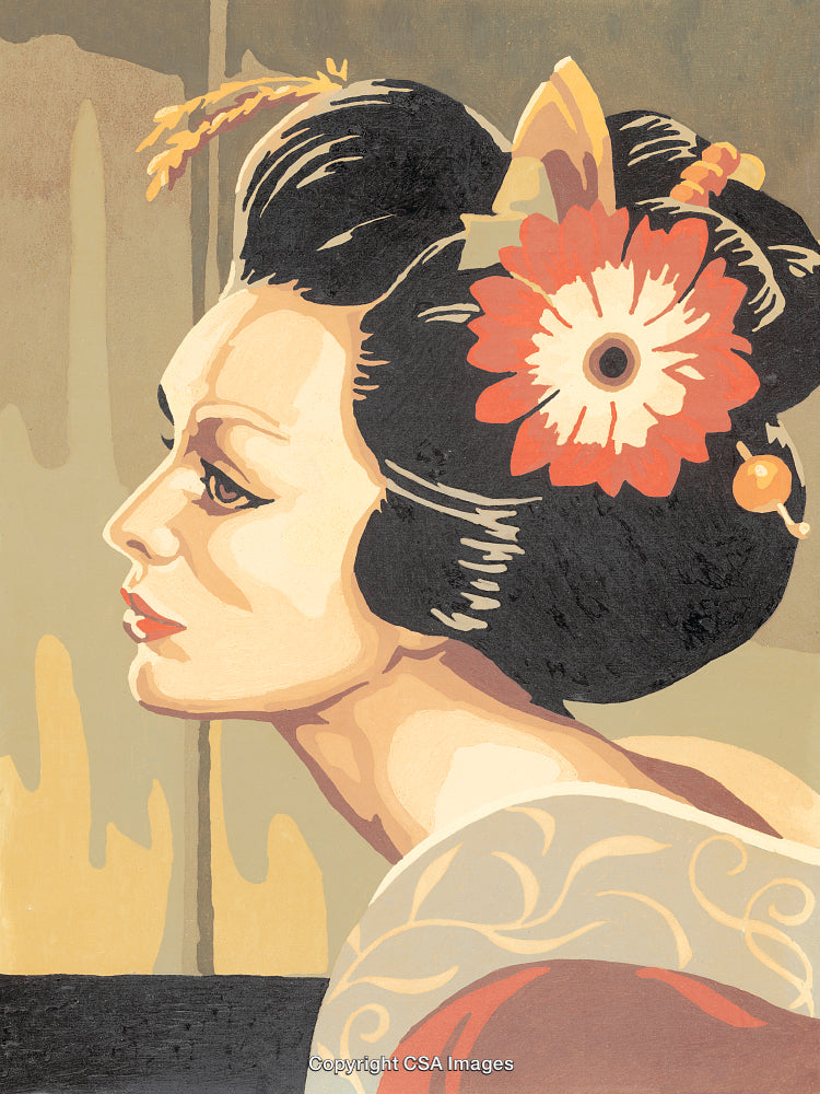 Stylized Profile of a Woman with Traditional Hair Ornamentation