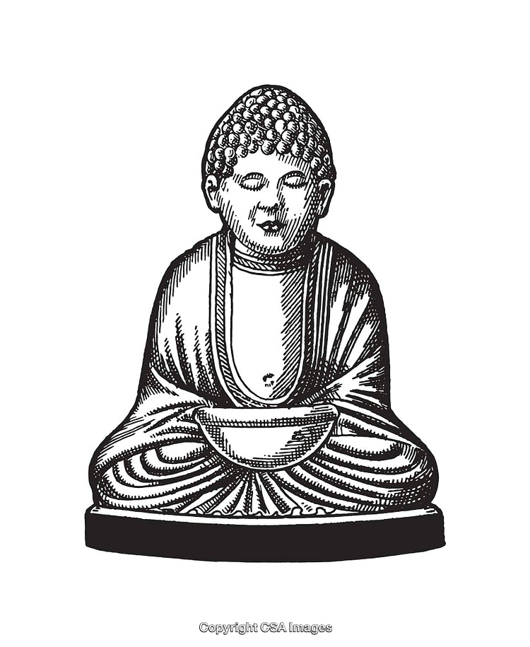 Detailed Line Art Depiction of Zen Buddha Sculpture in Meditation Pose