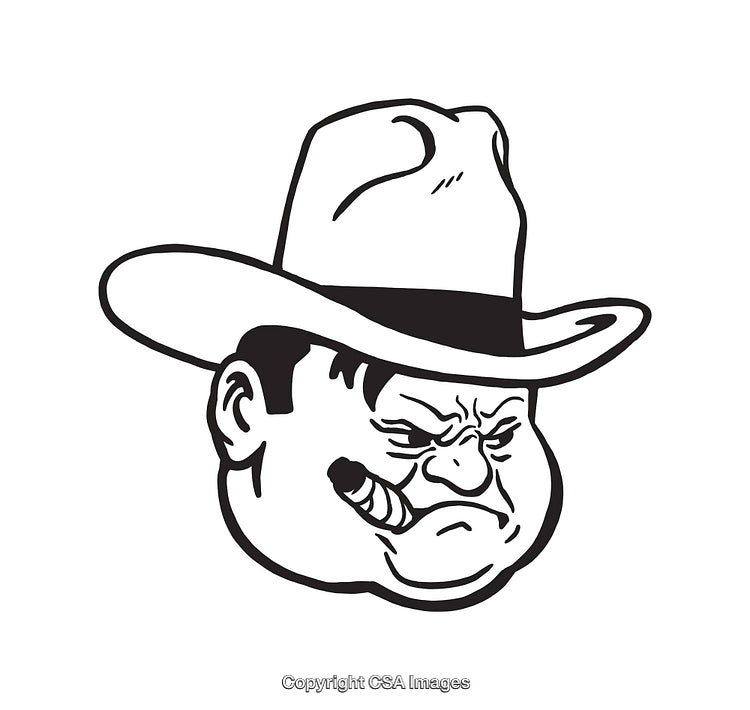 Black and White Line Art Illustration of a Cowboy Hat Wearing Figure
