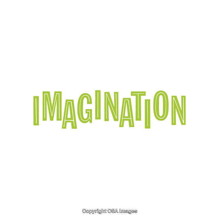 Green Text Depicting the Word 'Imagination' on a White Background
