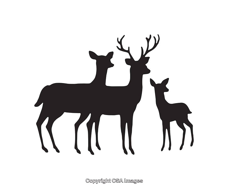 Silhouette of Deer Family in Black and White Line Art Style