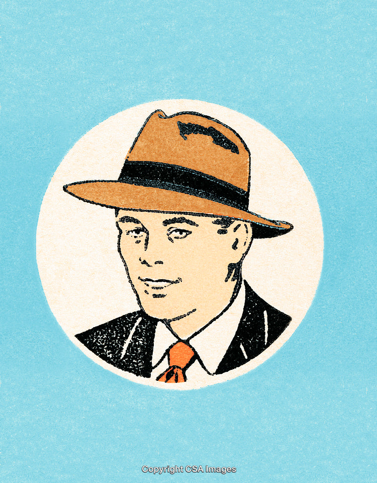 Vintage Portrait of a Man Wearing a Hat on a Blue Background