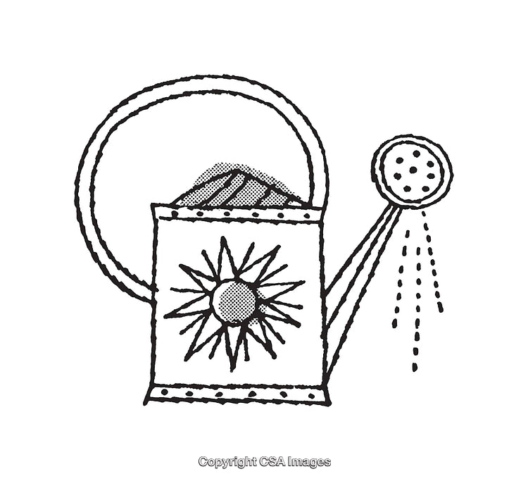 Black and White Line Art Illustration of a Decorative Watering Can