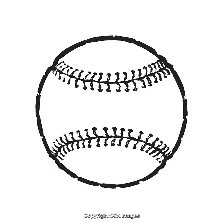 Black and White Line Art Illustration of a Baseball