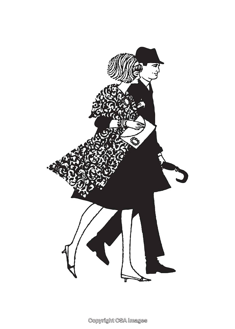 Black And White Line Art of a Stylish Couple Walking Together