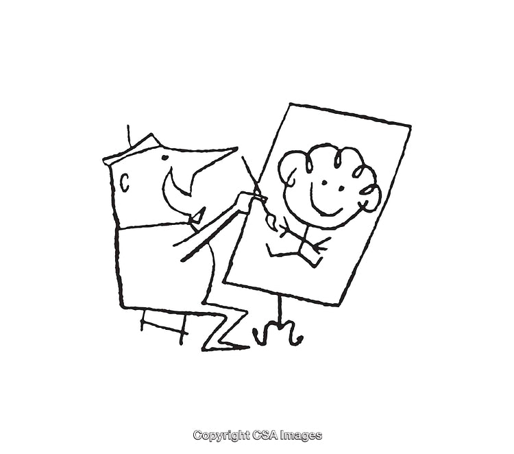 Whimsical Line Art of Artist Drawing a Friendly Cartoon Portrait