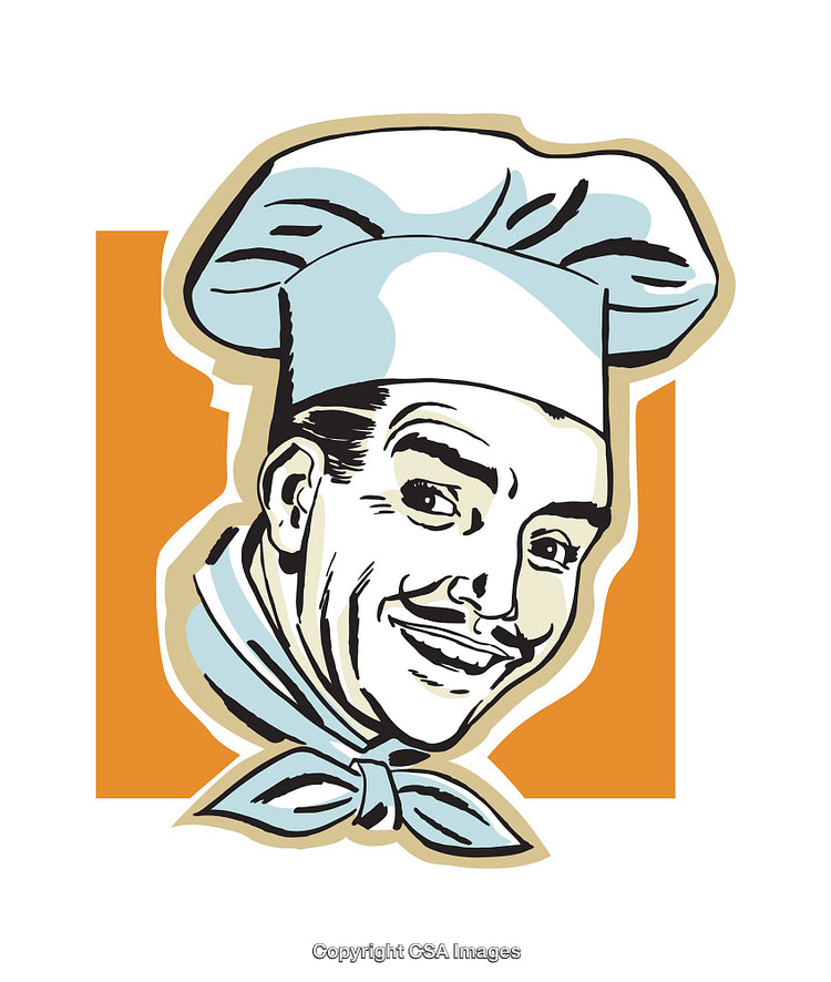 Vintage Illustration of a Smiling Chef with Hat and Scarf