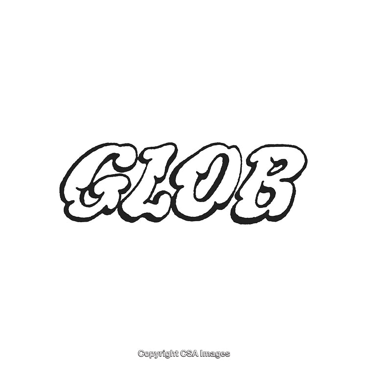 Bold Black and White Cartoon Style Text Reading Glob