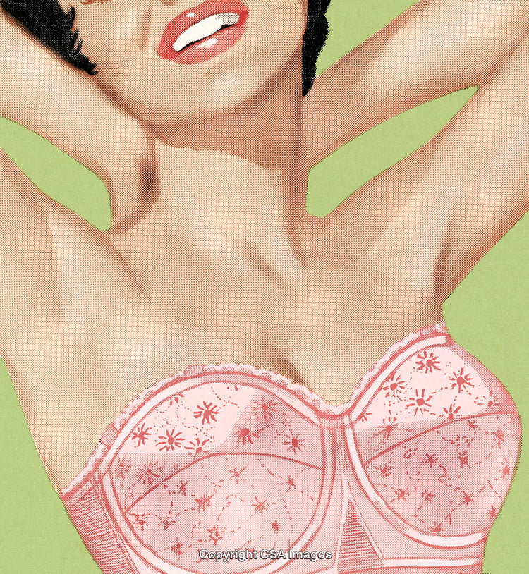 Vintage Illustration of Woman in Pink Floral Corset on Pastel Background