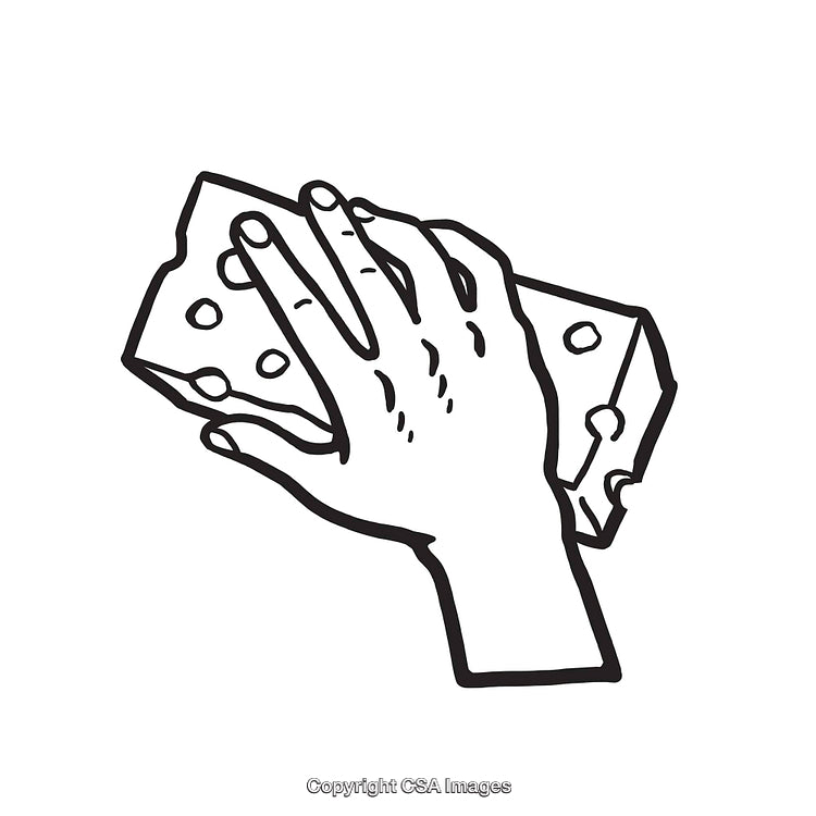 Hand Cleaning with Sponge in a Line Art Illustration
