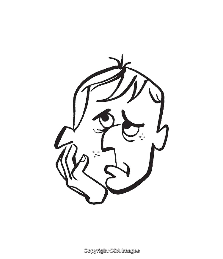 Black and White Illustration of a Thoughtful and Contemplative Facial Expression