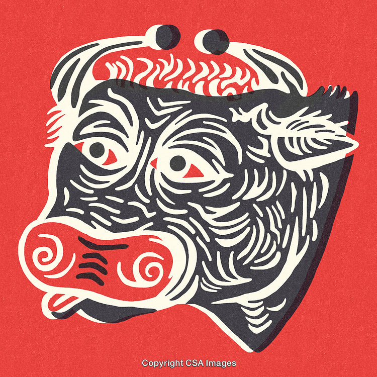 Artistic Representation of a Bull Inspired by Traditional Print Illustration Style