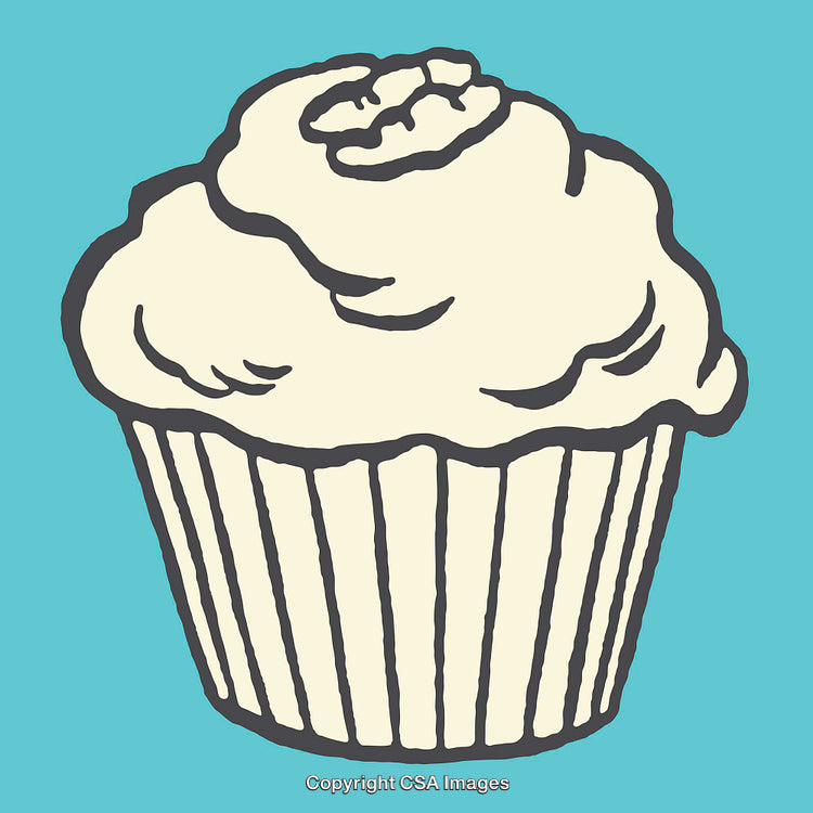 Hand-Drawn Illustration of a Frosted Cupcake in Retro Style
