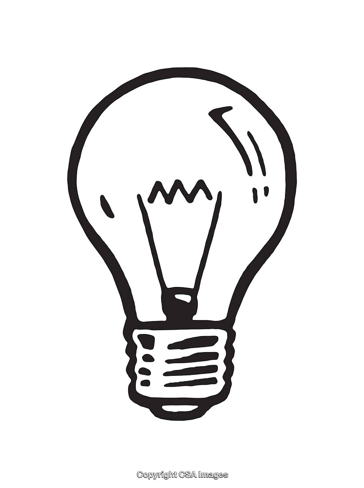 Black and White Line Art Illustration of a Light Bulb Design