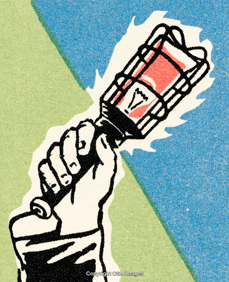 Retro Illustration of a Hand Holding a Symbolic Torch with Flames