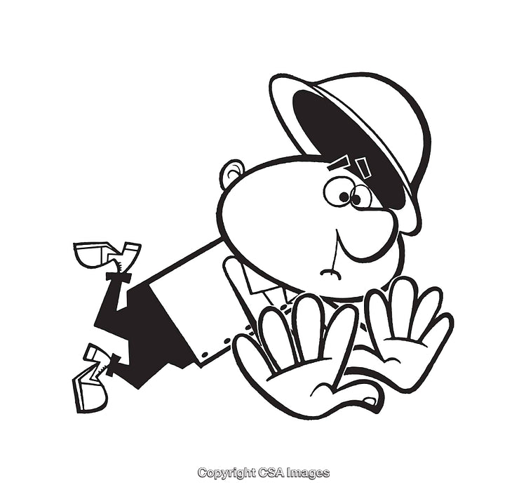 Black and White Illustration of Cartoon Character in Distress