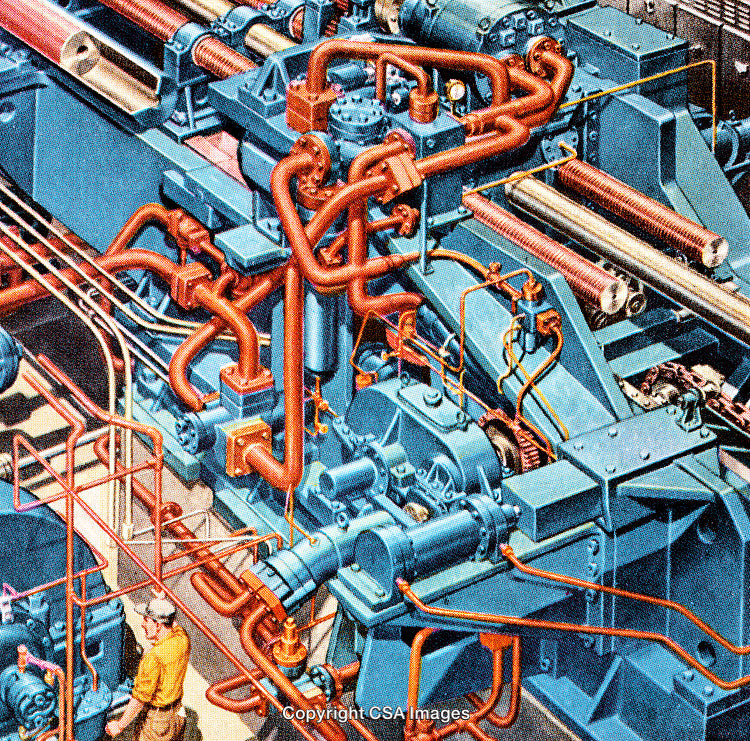 Industrial Machinery with Pipes and Gears in a Factory Setting