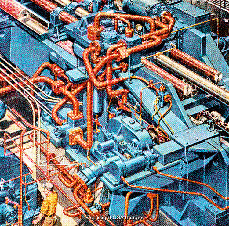 Industrial Machinery with Pipes and Gears in a Factory Setting