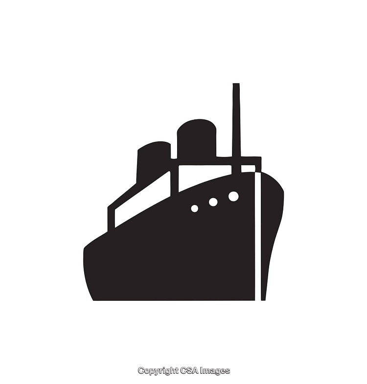 Black and White Line Art Illustration of a Ship Silhouette