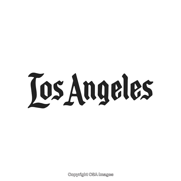 Stylized Typography of Los Angeles with Gothic Font on White Background