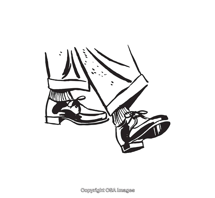 Black and White Line Art of Stylish Shoes and Trousers in Motion