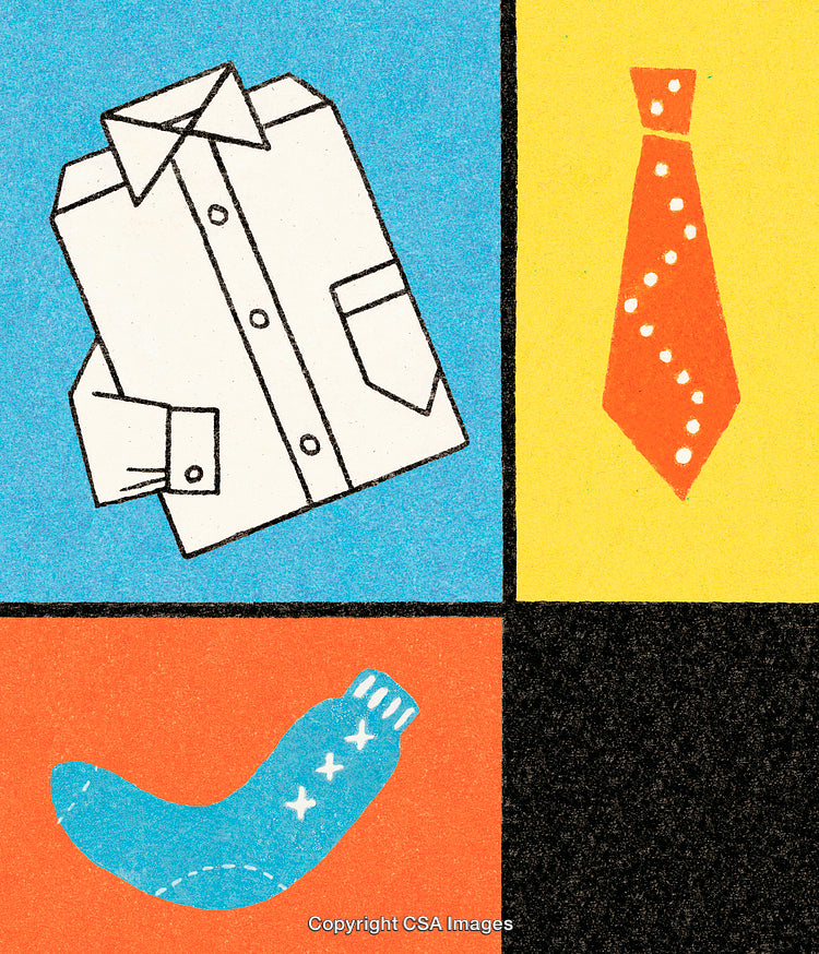 Illustration of Shirt, Tie, and Sock in a Colorful Grid Design