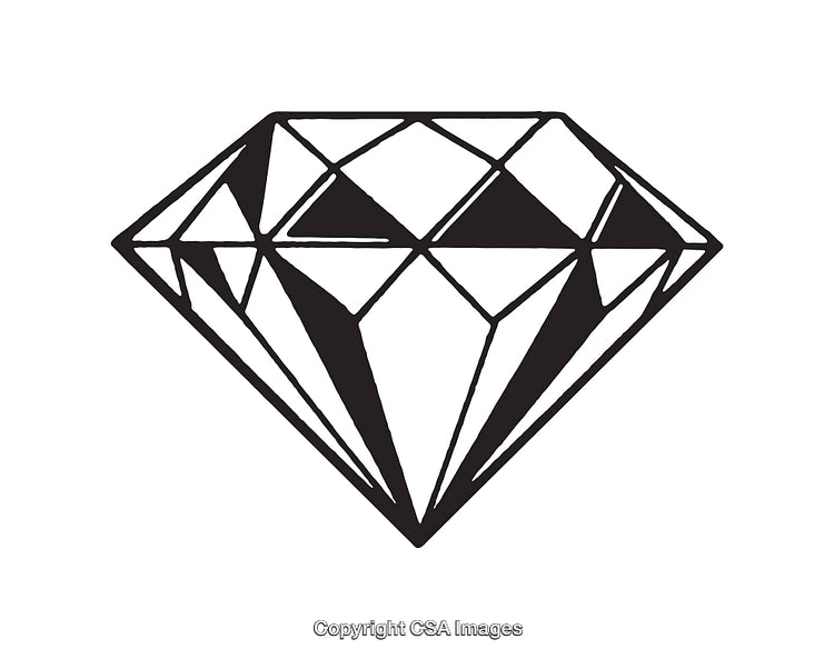 Black and White Line Art of a Faceted Diamond Illustration