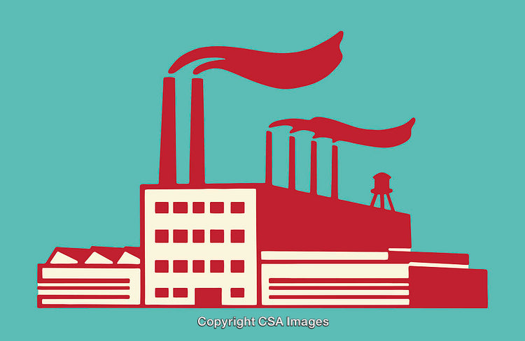 Stylized Illustration of an Industrial Factory with Smoke Stacks