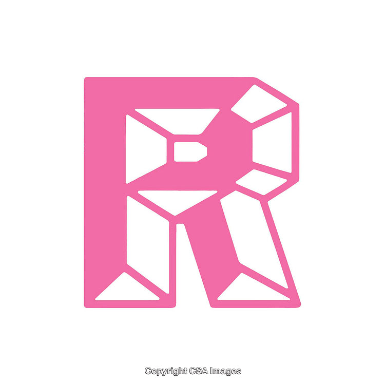 Pink Geometric Design of the Letter 'R' on a White Background
