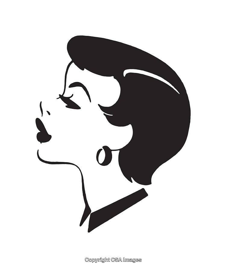 Elegant Black and White Line Art Portrait of a Woman in Profile