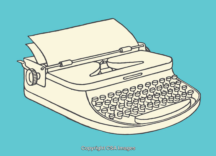Vintage Typewriter Illustration on Vibrant Blue Background