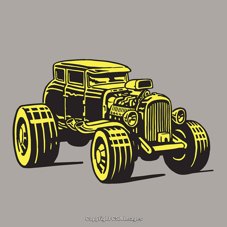 Vintage Hot Rod Car in Vibrant Yellow Line Art Style