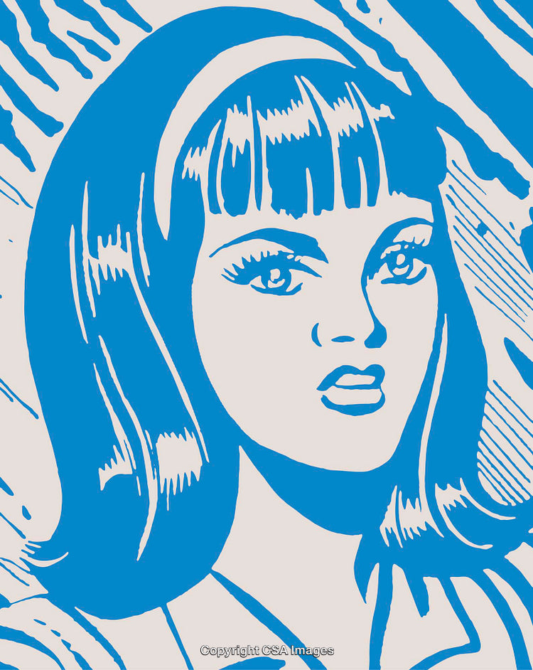 Stylized Portrait of a Woman with Graphic Blue Outline Design